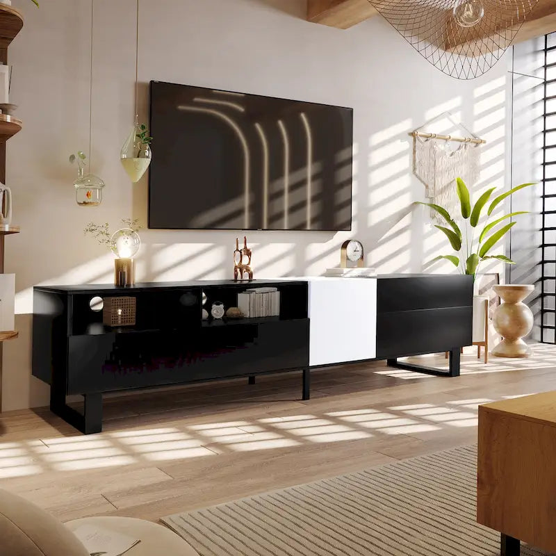 70.9" Modern TV Stand with Drop-Down Doors and Storage Drawers