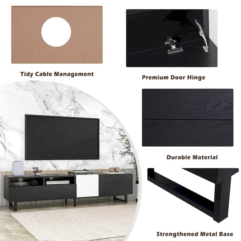 70.9" Modern TV Stand with Drop-Down Doors and Storage Drawers
