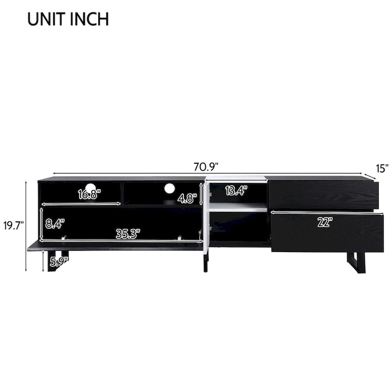 70.9" Modern TV Stand with Drop-Down Doors and Storage Drawers