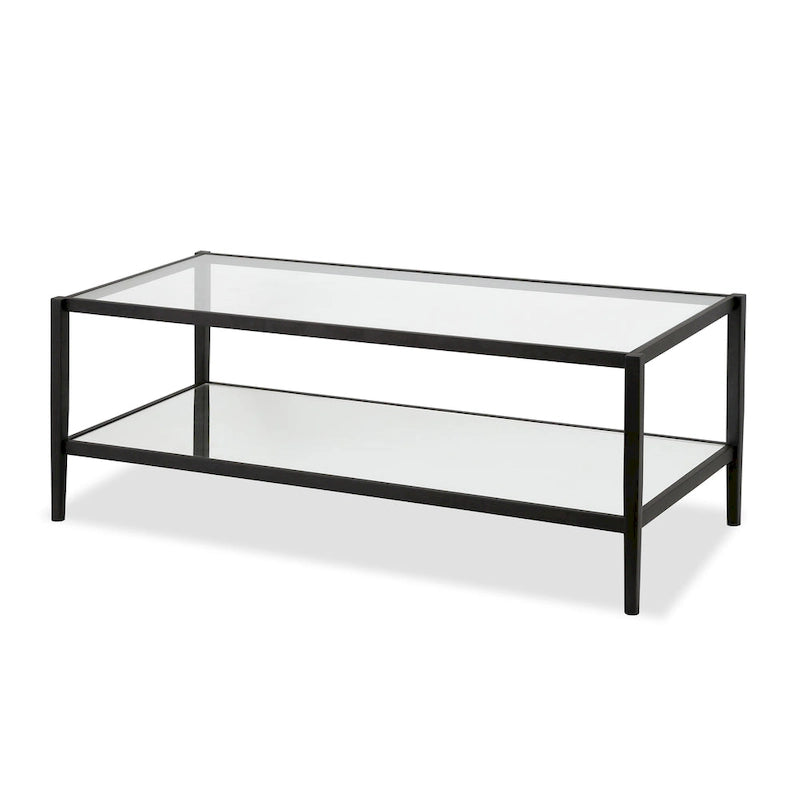 Rectangular Glass Top Coffee Table with Mirror Shelf