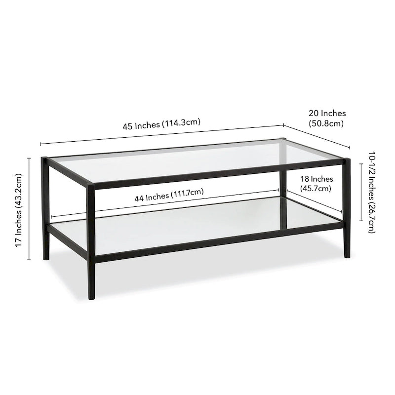 Rectangular Glass Top Coffee Table with Mirror Shelf