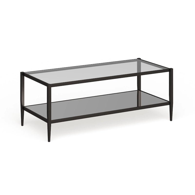 Rechteckiger Couchtisch mit Glasplatte und Spiegelablage