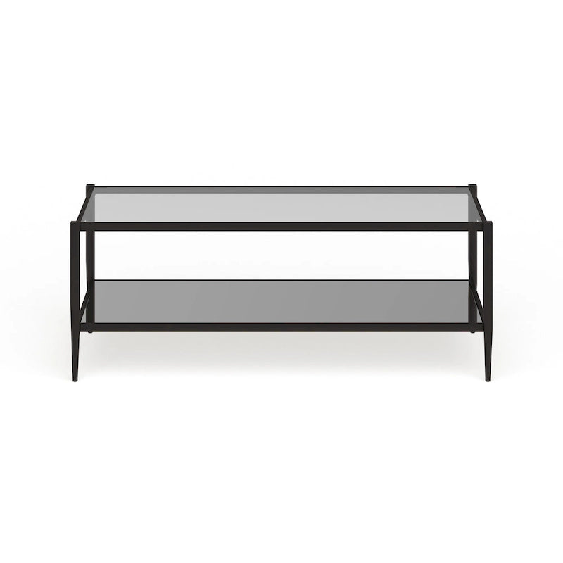 Rechteckiger Couchtisch mit Glasplatte und Spiegelablage