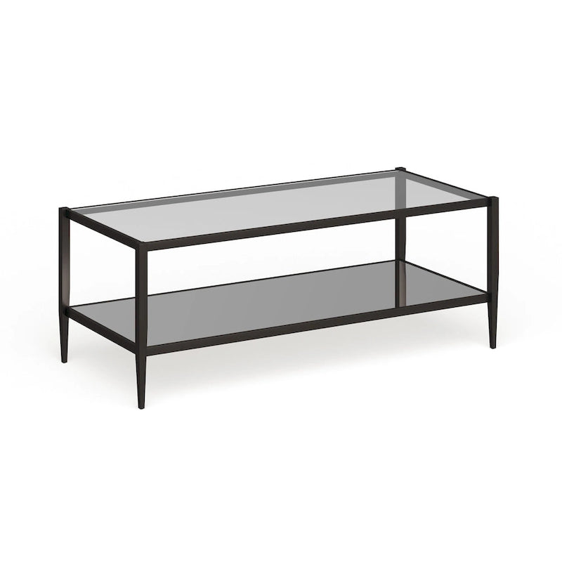 Rechteckiger Couchtisch mit Glasplatte und Spiegelablage