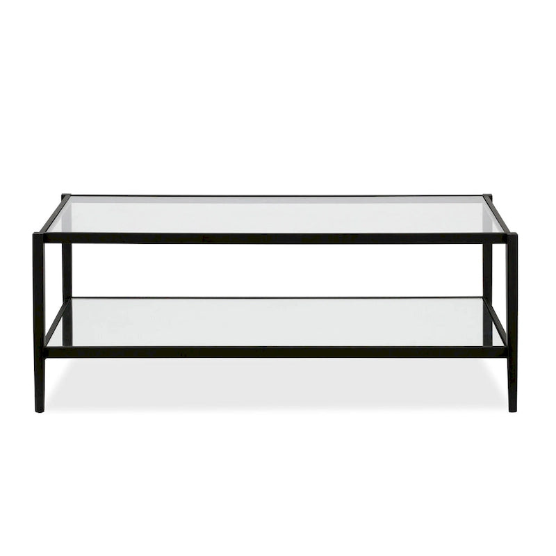 Rechteckiger Couchtisch mit Glasplatte und Spiegelablage