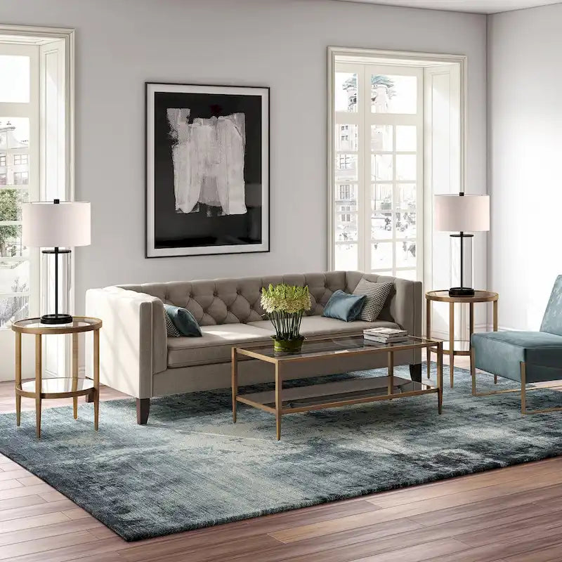 Rechteckiger Couchtisch mit Glasplatte und Spiegelablage
