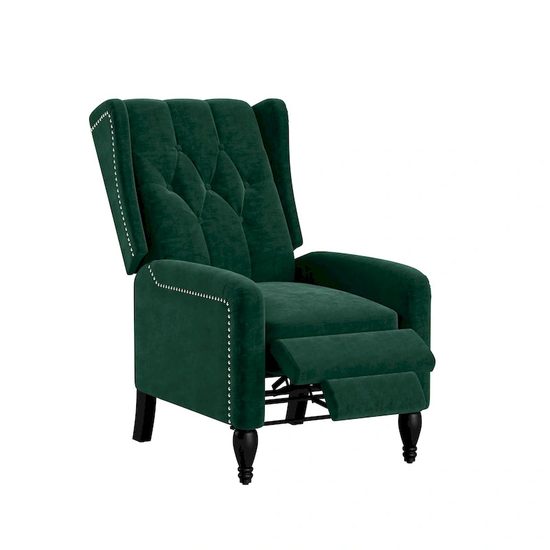 Velvet Wingback Push-Back Recliner Chair with Nailhead Trim
