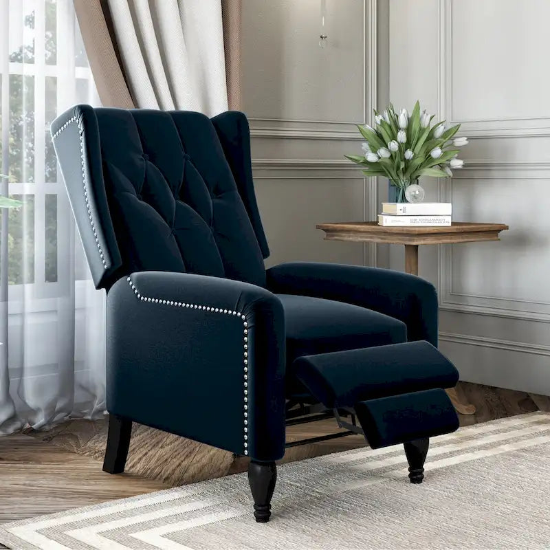 Velvet Wingback Push-Back Recliner Chair with Nailhead Trim