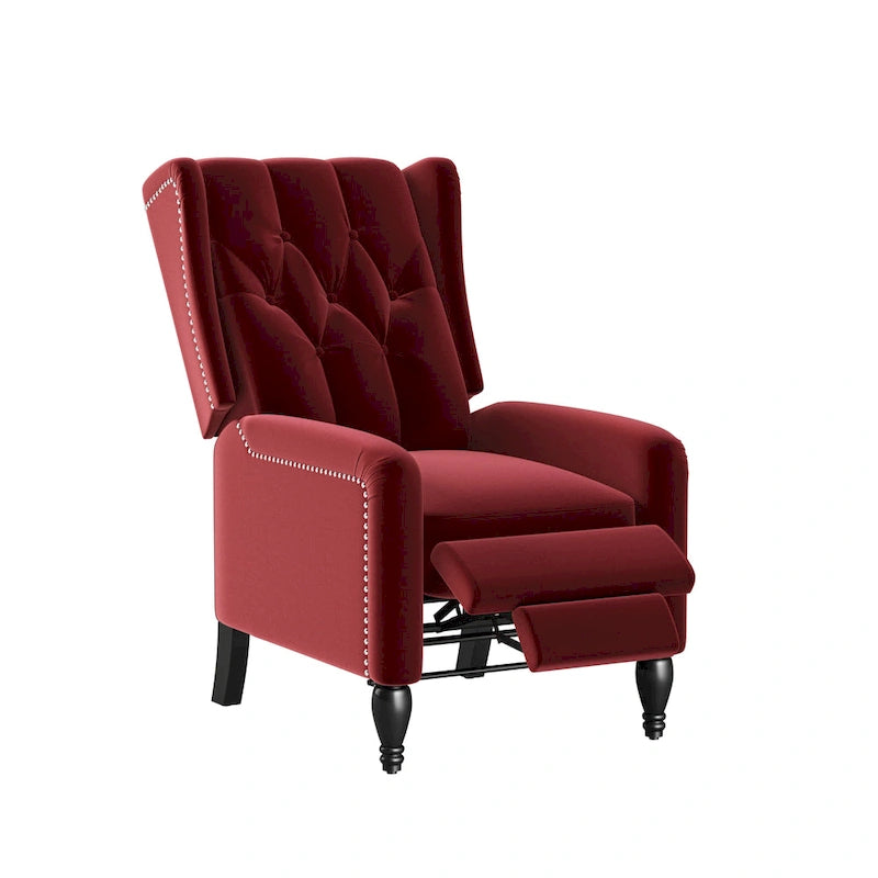 Velvet Wingback Push-Back Recliner Chair with Nailhead Trim