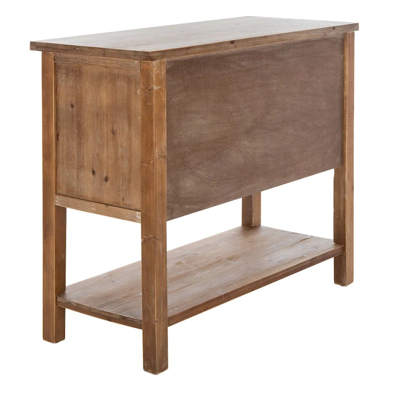 Akzentschrank aus Tannenholz mit 9 Schubladen und unterer Ablage – Finish in Natureiche