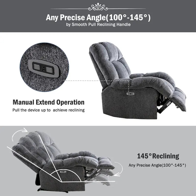 Power Recliner Chair with USB Port and Chenille Upholstery