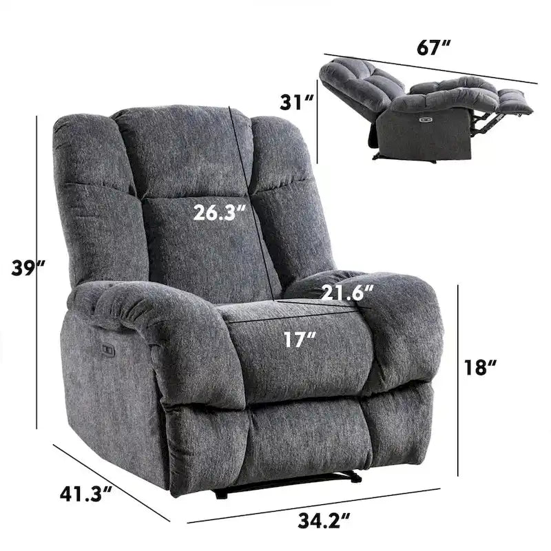 Power Recliner Chair with USB Port and Chenille Upholstery