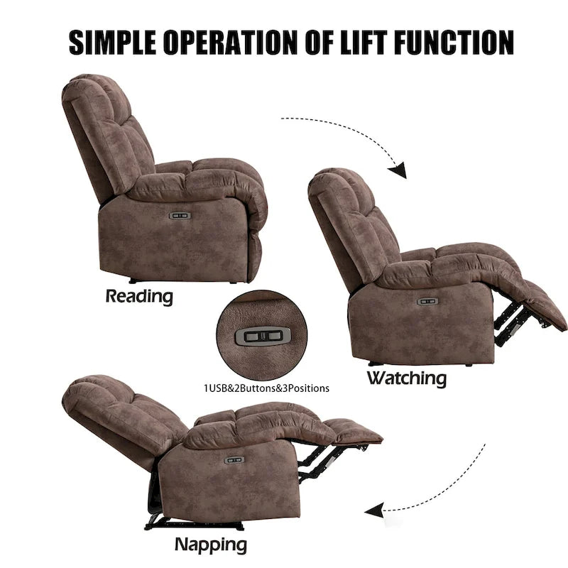 Power Recliner Chair with USB Port and Chenille Upholstery