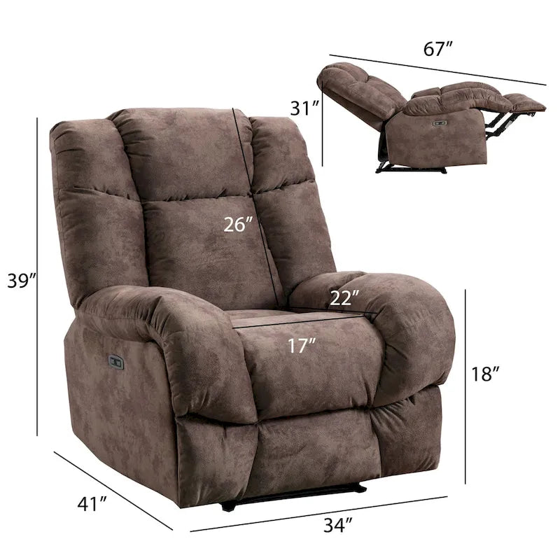 Power Recliner Chair with USB Port and Chenille Upholstery