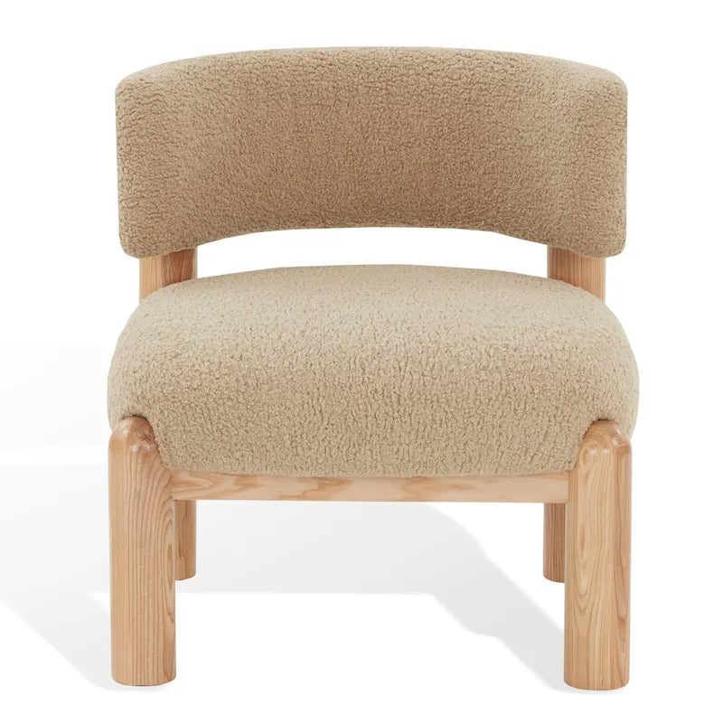 Faux Shearling Accent Chair with Sculptural Wood Legs