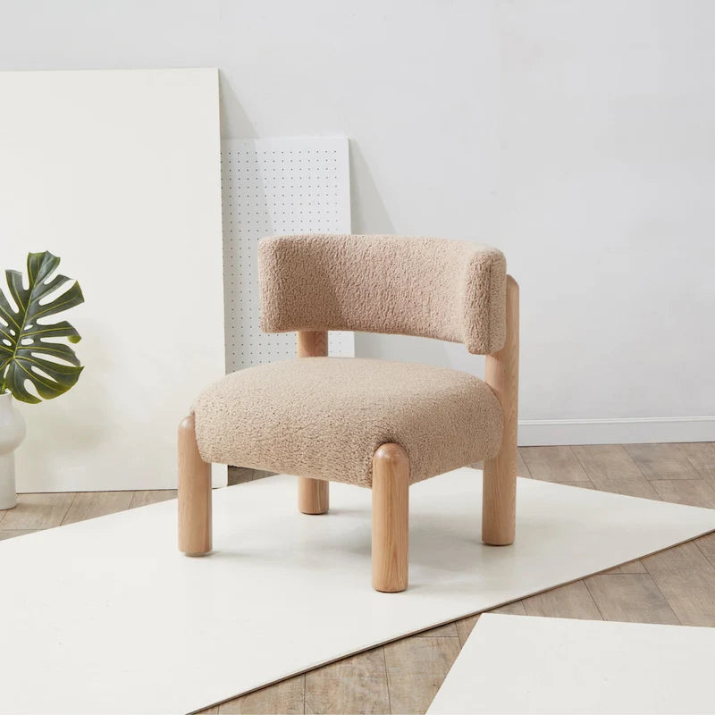 Faux Shearling Accent Chair with Sculptural Wood Legs