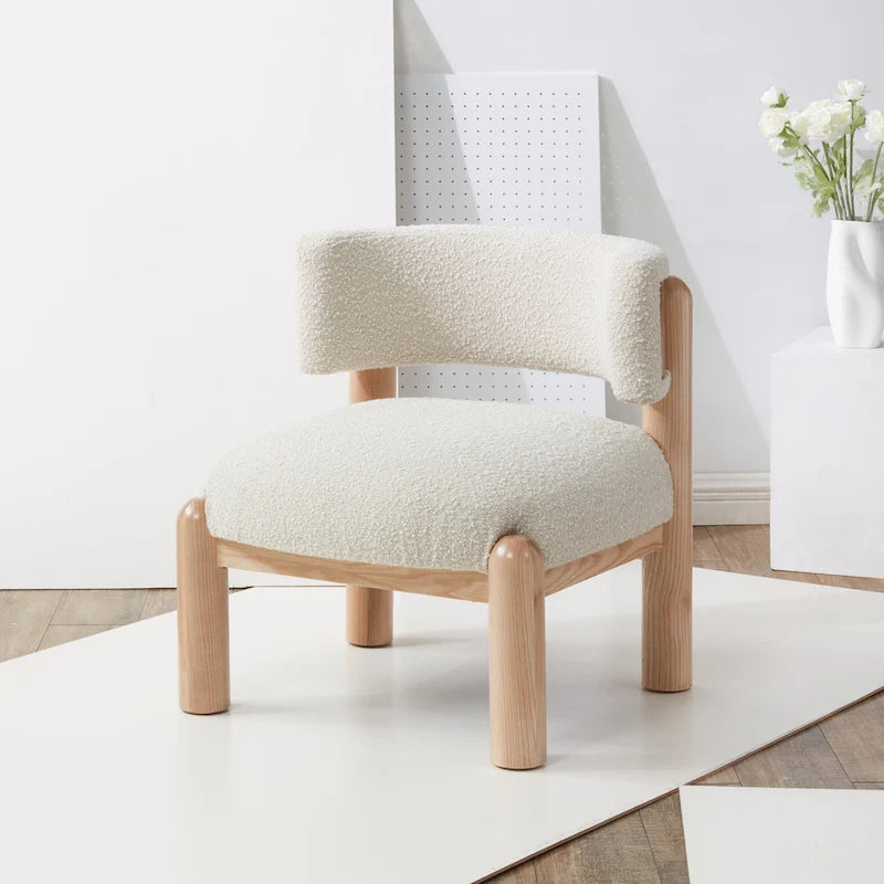 Faux Shearling Accent Chair with Sculptural Wood Legs