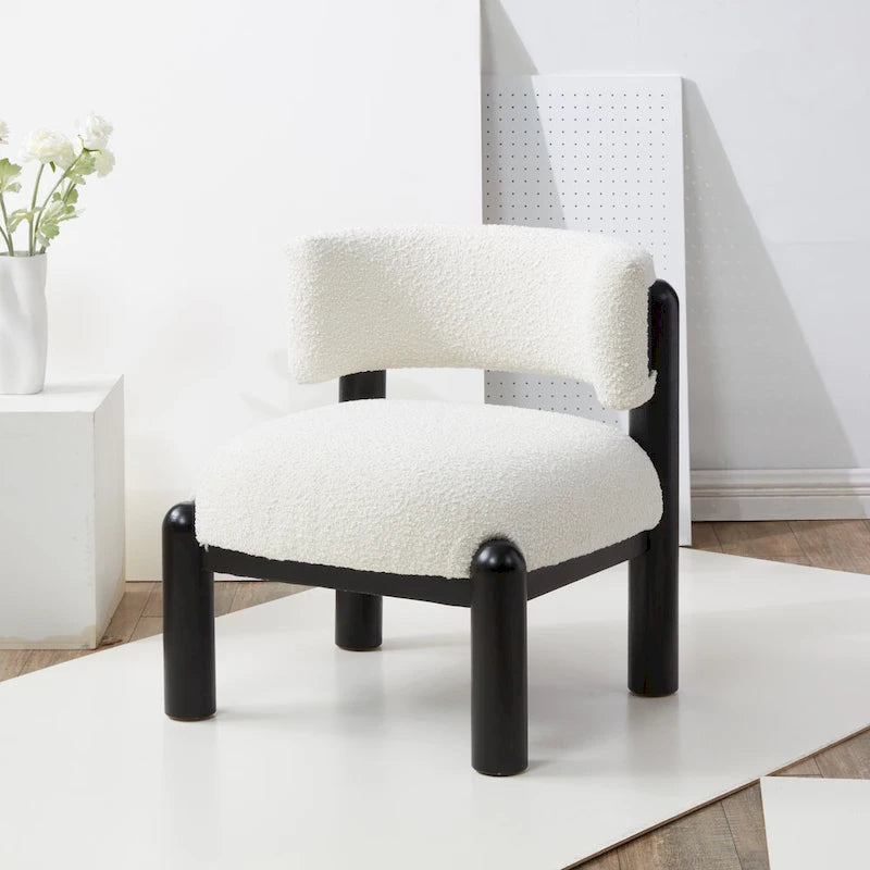 Faux Shearling Accent Chair with Sculptural Wood Legs