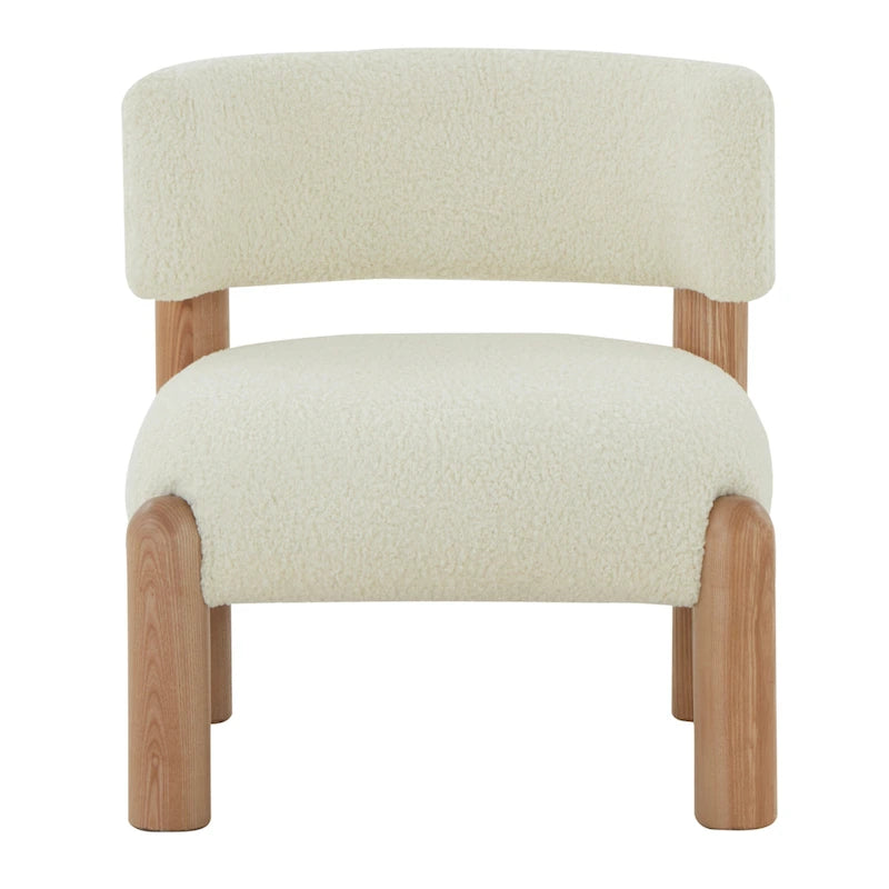 Faux Shearling Accent Chair with Sculptural Wood Legs