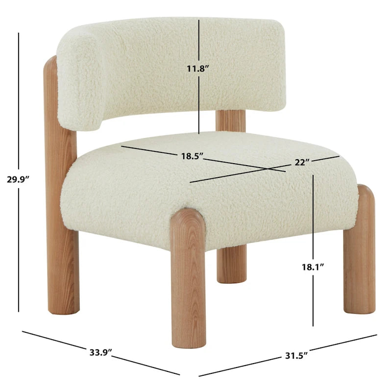 Faux Shearling Accent Chair with Sculptural Wood Legs