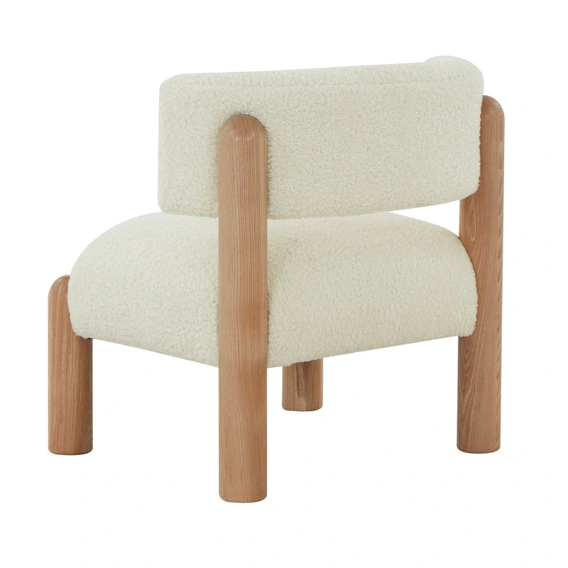 Faux Shearling Accent Chair with Sculptural Wood Legs