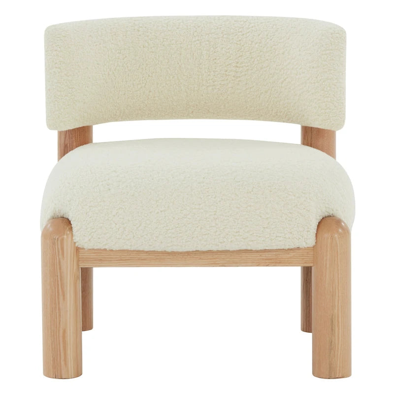 Faux Shearling Accent Chair with Sculptural Wood Legs