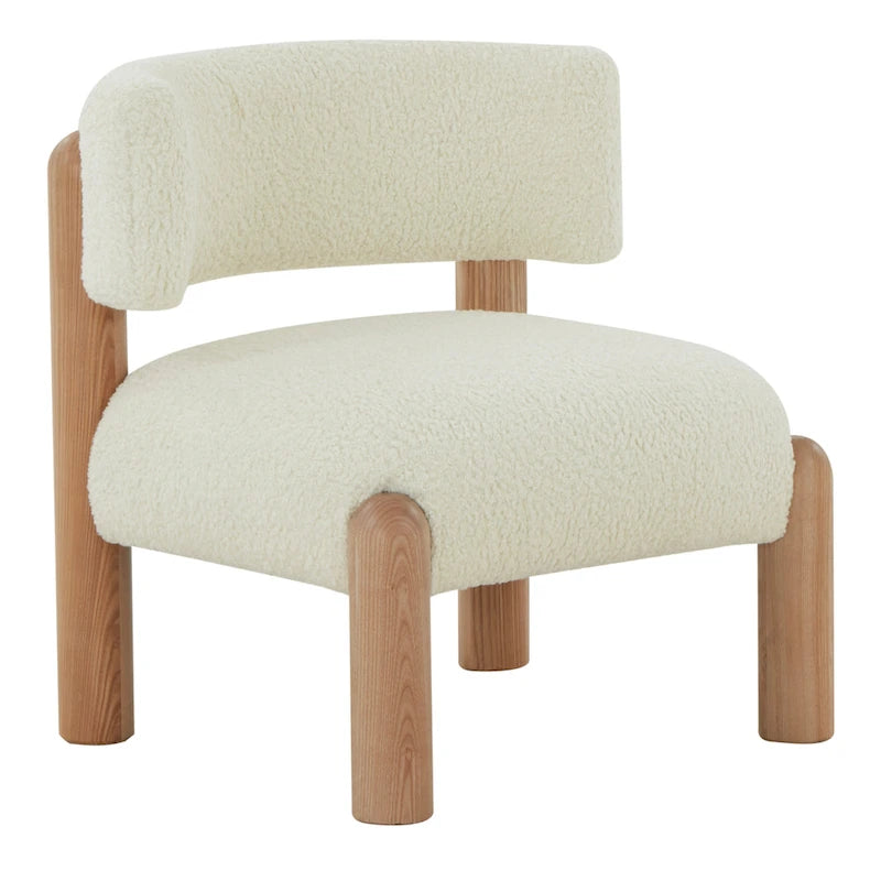 Faux Shearling Accent Chair with Sculptural Wood Legs