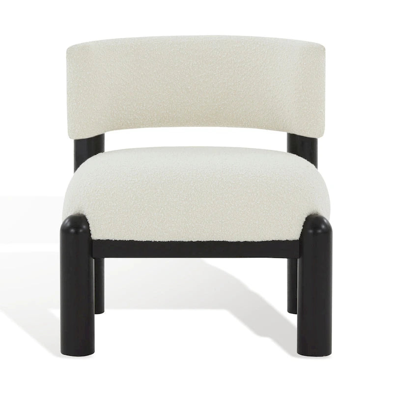 Faux Shearling Accent Chair with Sculptural Wood Legs