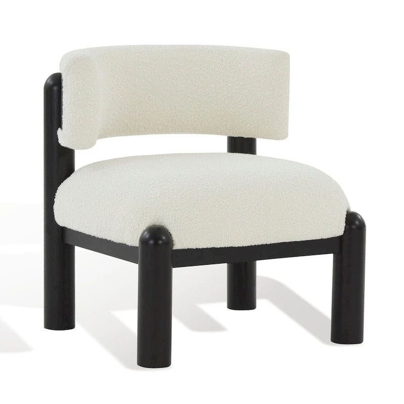 Faux Shearling Accent Chair with Sculptural Wood Legs