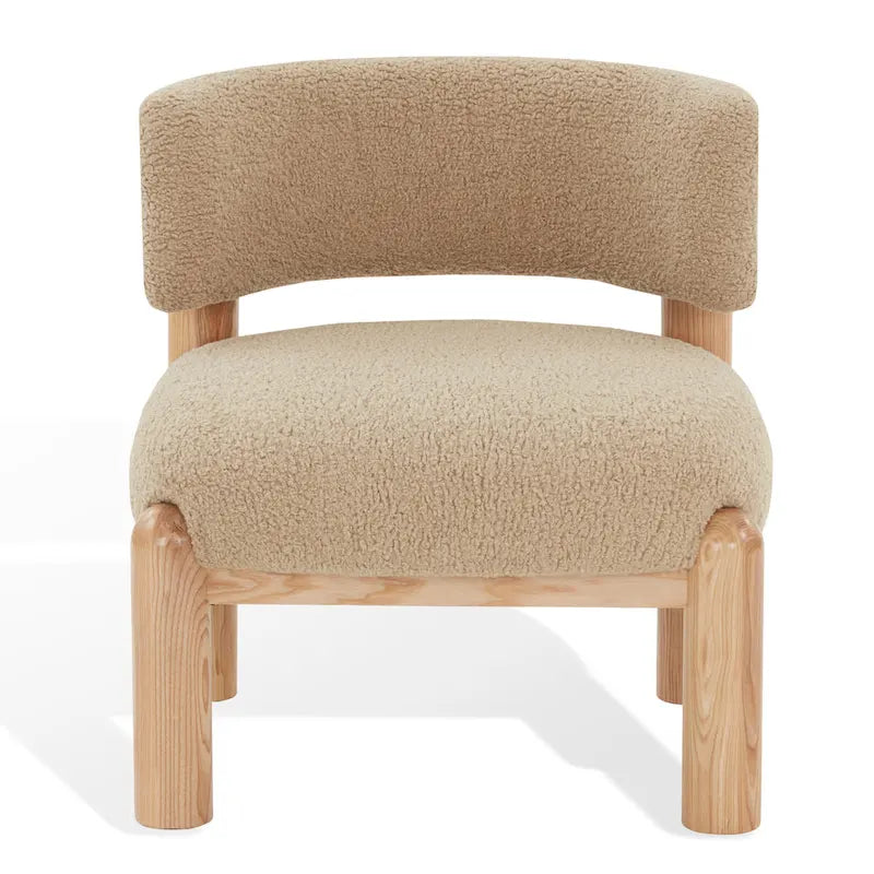 Faux Shearling Accent Chair with Sculptural Wood Legs