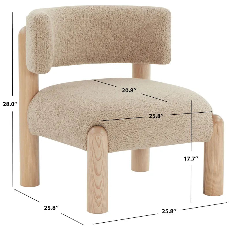 Faux Shearling Accent Chair with Sculptural Wood Legs