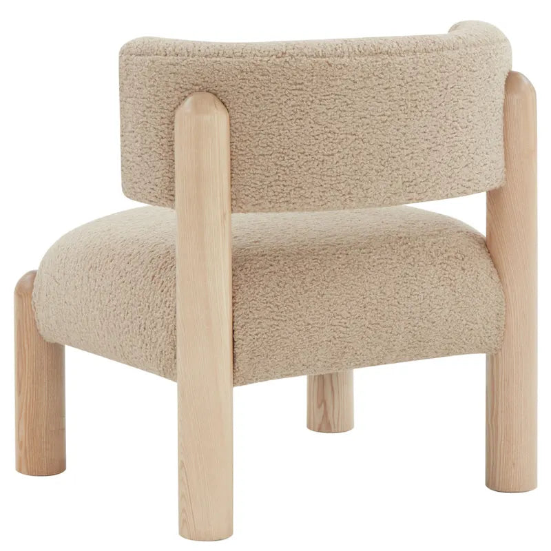 Faux Shearling Accent Chair with Sculptural Wood Legs