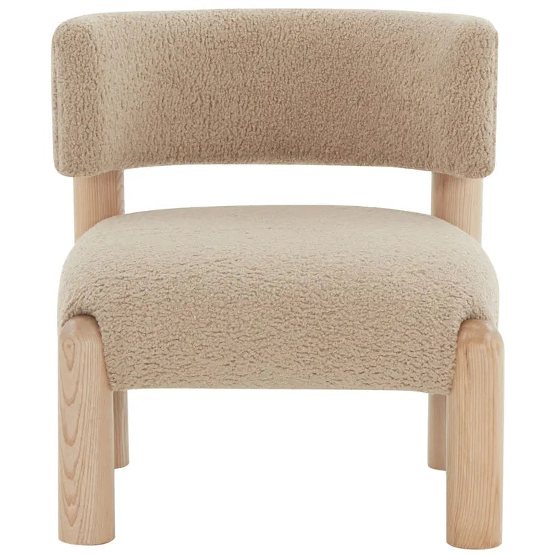 Faux Shearling Accent Chair with Sculptural Wood Legs