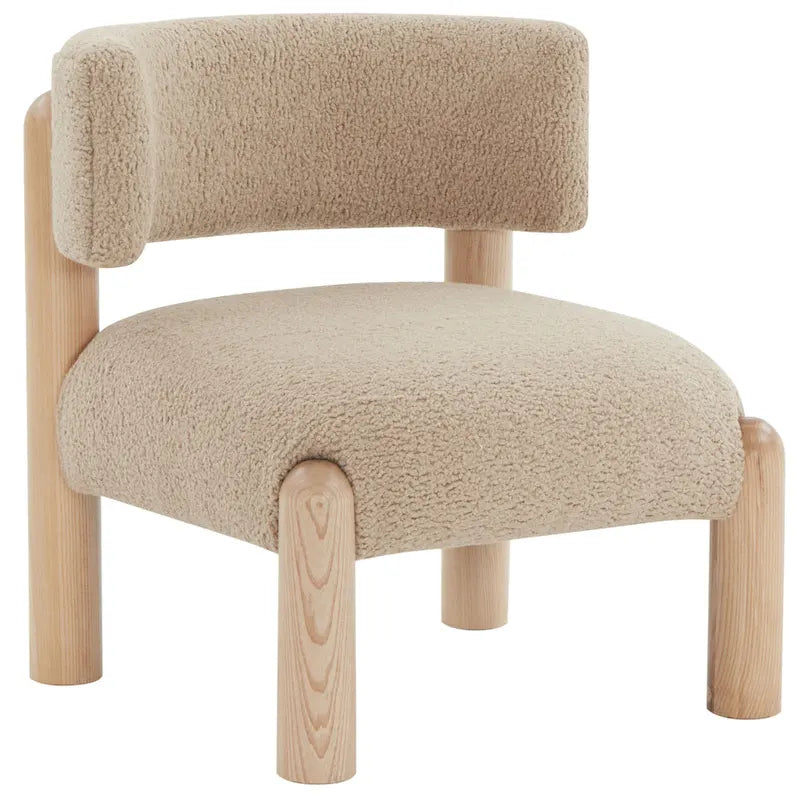 Faux Shearling Accent Chair with Sculptural Wood Legs