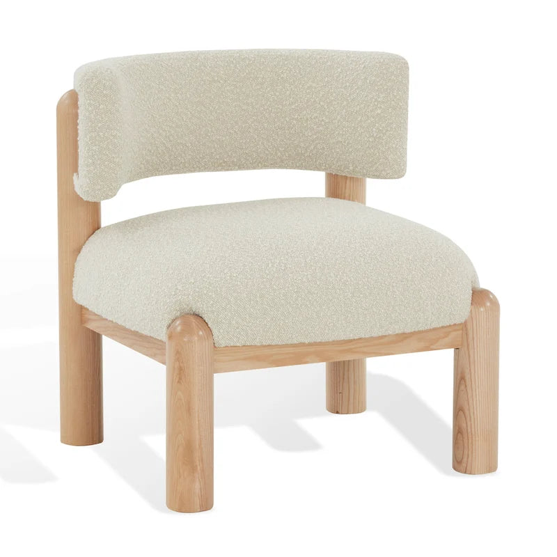 Faux Shearling Accent Chair with Sculptural Wood Legs