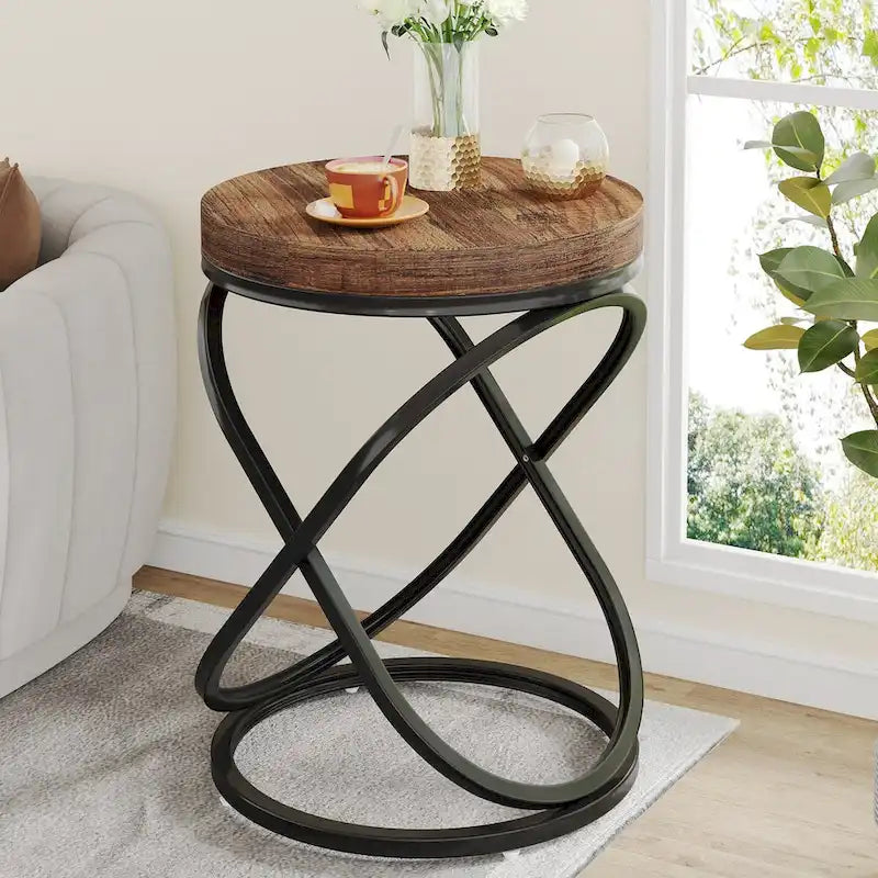Round Faux Marble Top Side Table with Gold Metal Frame