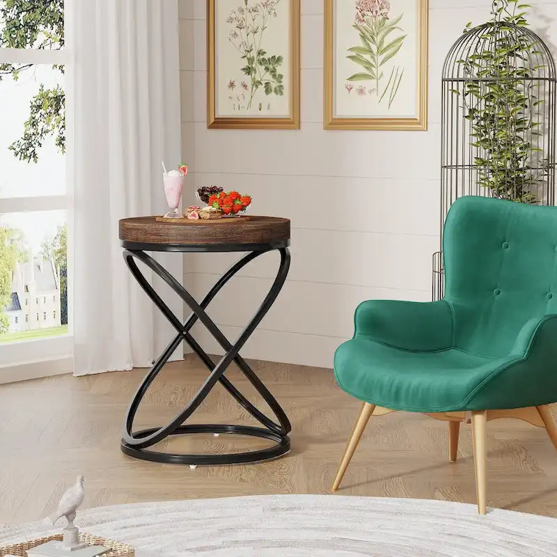 Round Faux Marble Top Side Table with Gold Metal Frame