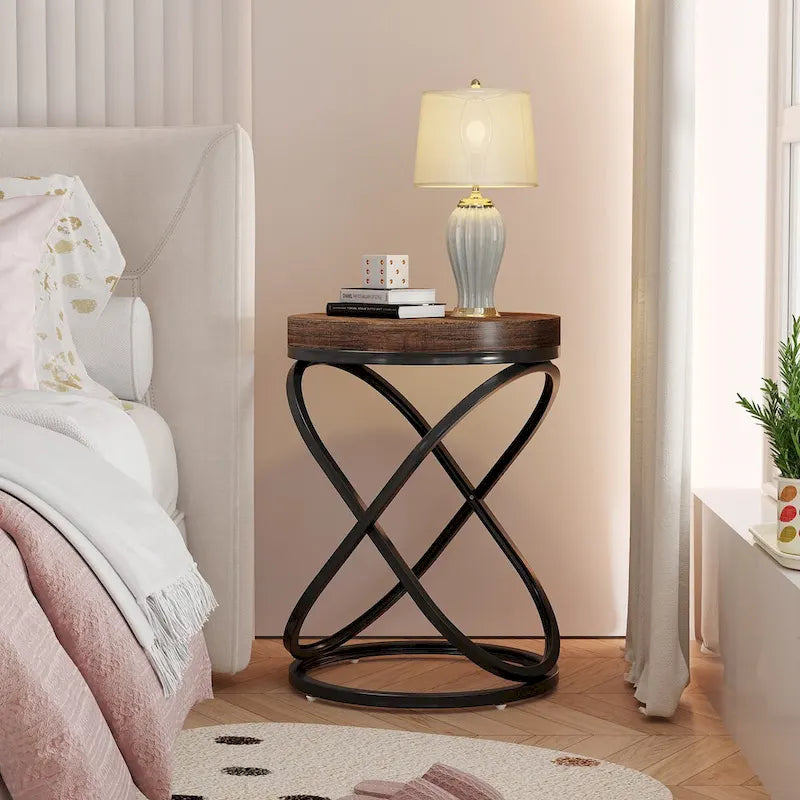 Round Faux Marble Top Side Table with Gold Metal Frame