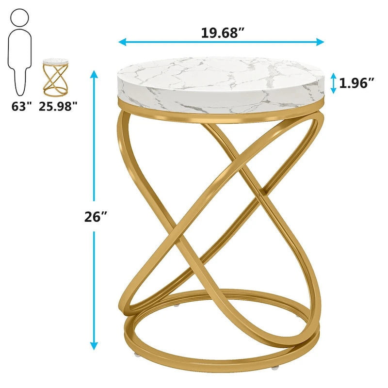 Round Faux Marble Top Side Table with Gold Metal Frame