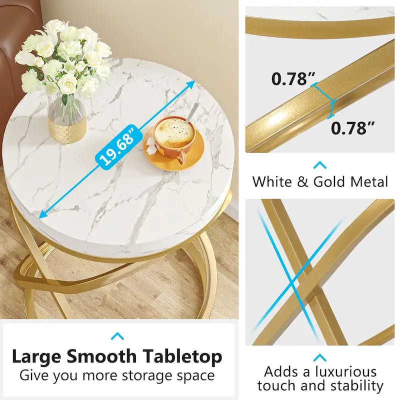 Round Faux Marble Top Side Table with Gold Metal Frame