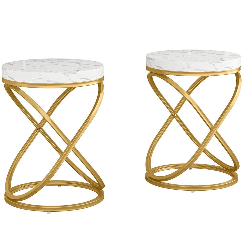Round Faux Marble Top Side Table with Gold Metal Frame