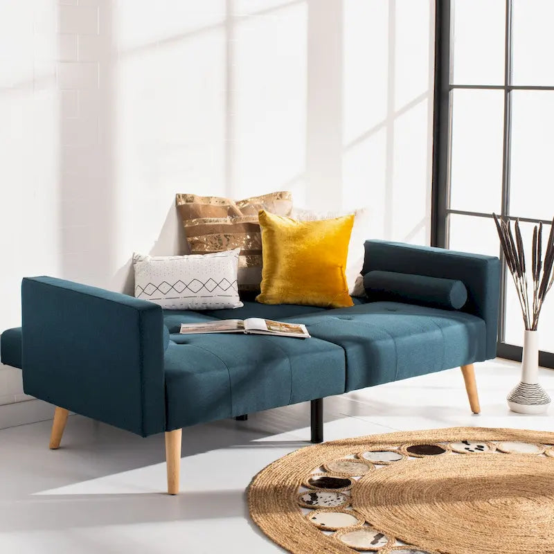 Canapé-lit futon pliable avec coussin et pieds en bois