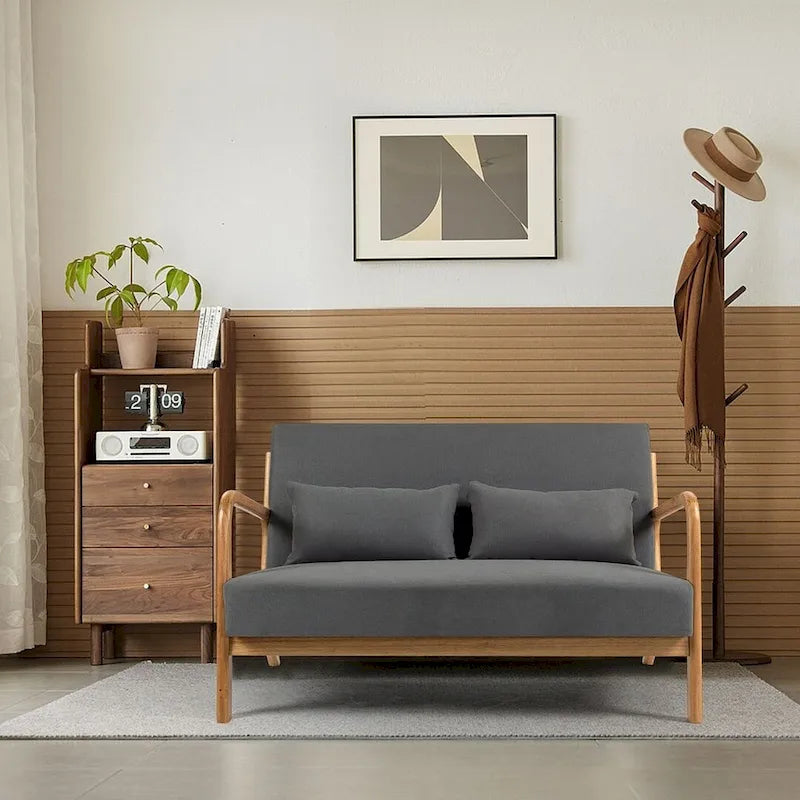Mid-century Upholstered Accent Sofa in solid wood for 2