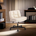Armless Swivel Office Chair with Adjustable Height and Leather Upholstery