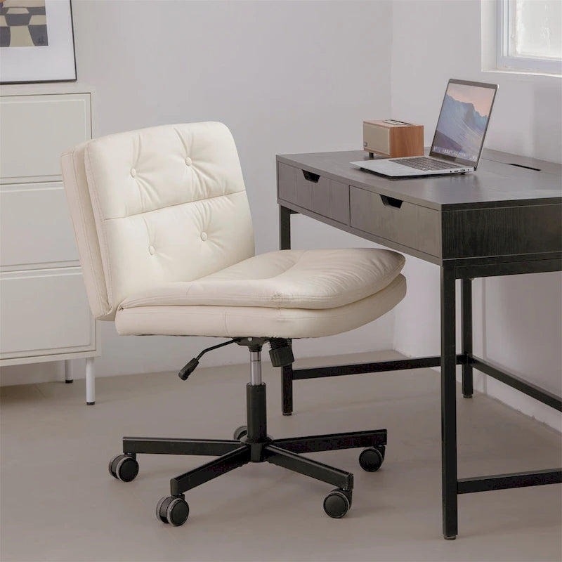 Armless Swivel Office Chair with Adjustable Height and Leather Upholstery