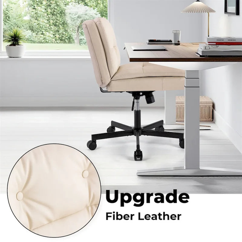 Armless Swivel Office Chair with Adjustable Height and Leather Upholstery