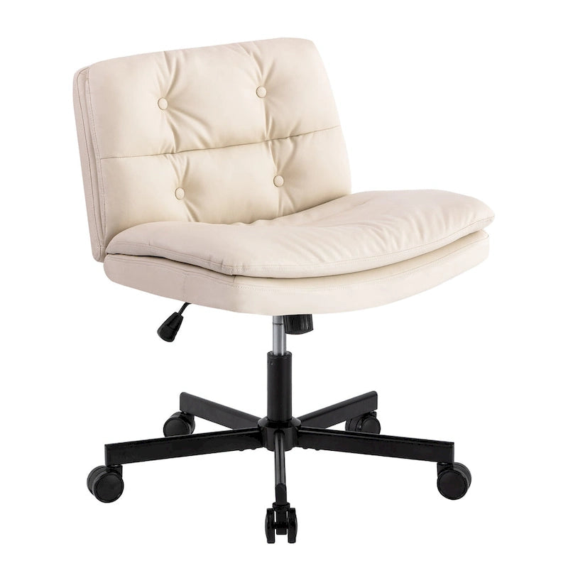 Armless Swivel Office Chair with Adjustable Height and Leather Upholstery