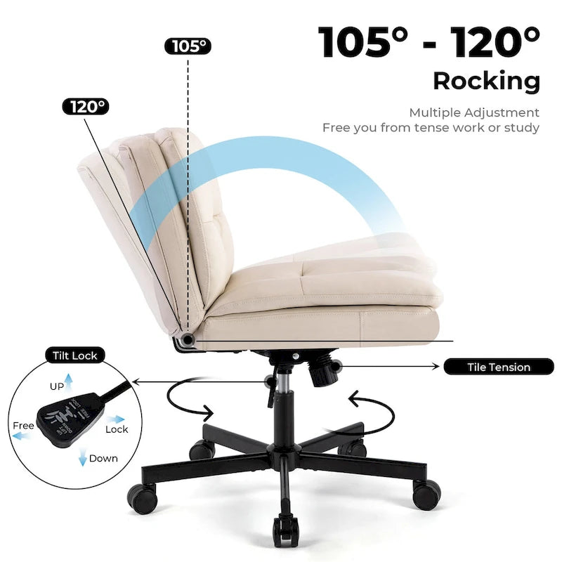 Armless Swivel Office Chair with Adjustable Height and Leather Upholstery