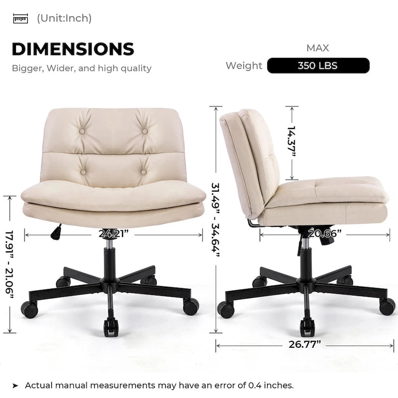 Armless Swivel Office Chair with Adjustable Height and Leather Upholstery