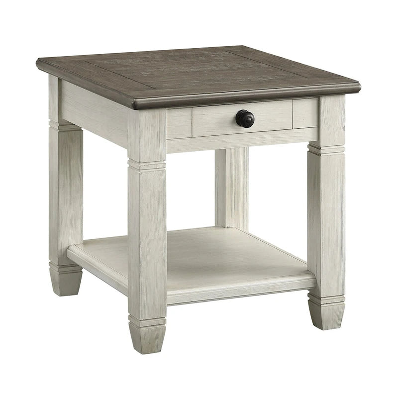 Square Side End Table with Dovetail Drawer and Lower Shelf
